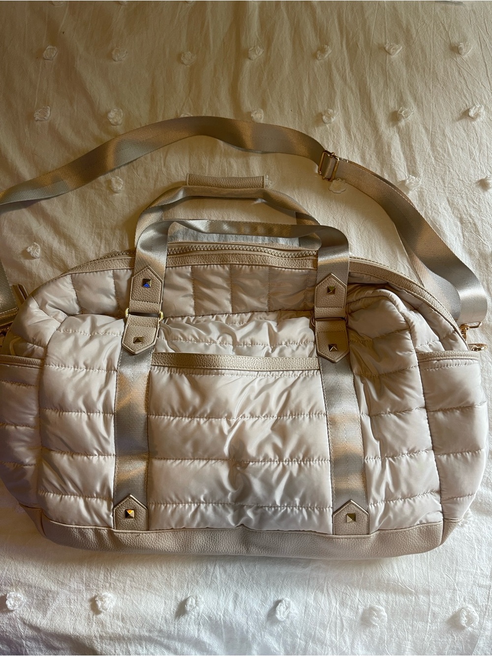 Cynthia Rowley Quilted Light Beige Travel Duffel